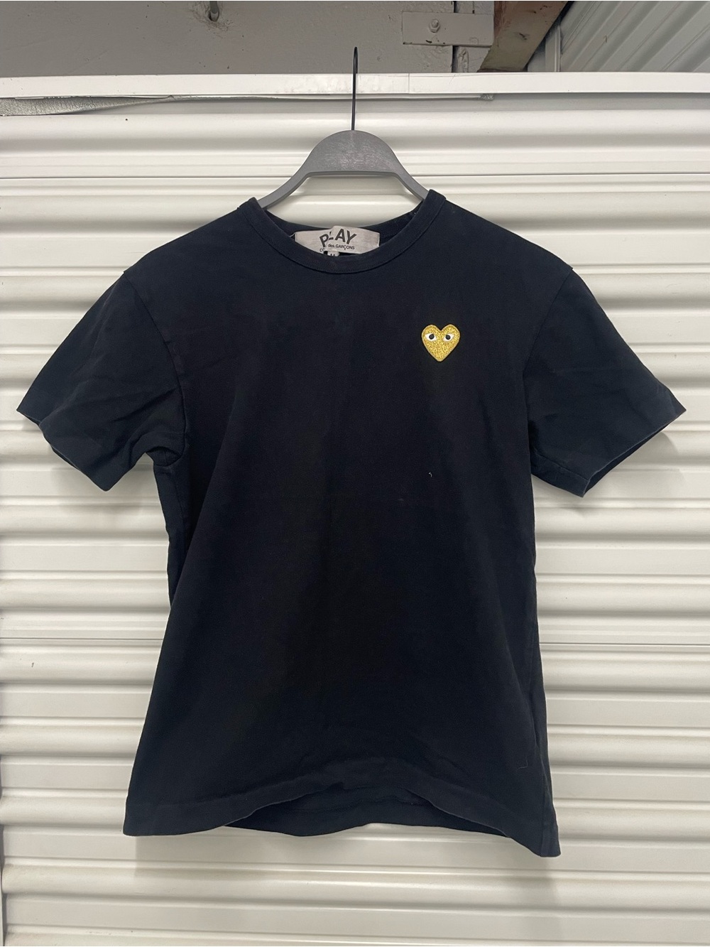 Comme des Garçons PLAY Black Short Sleeve Tee with Yellow Heart